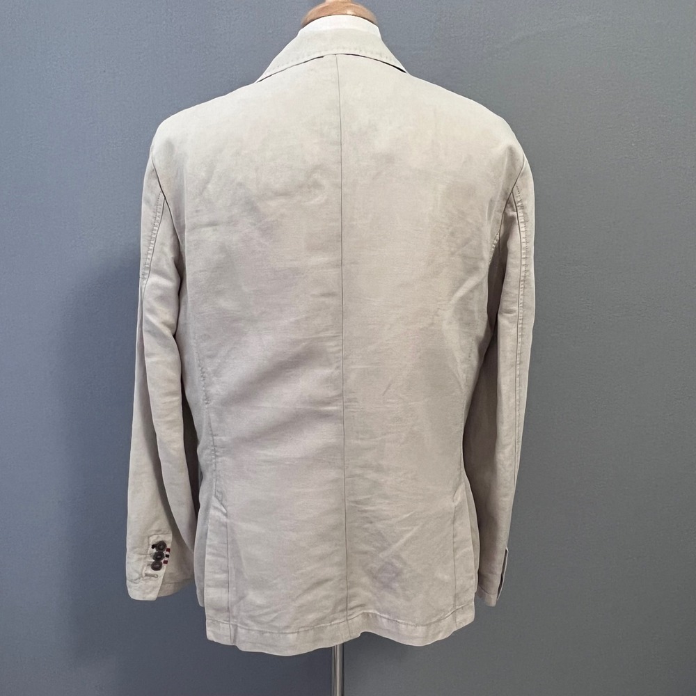 Napapijri Blazer Mens XL Beige Linen Blend Unstructured Herringbone Neutral - Picture 2 of 16